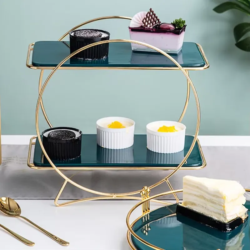 Display Risers Set - Luxe gouden taartstandaardset met marmeren schaal,